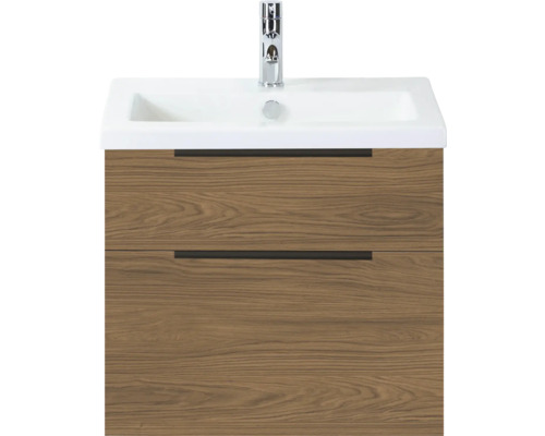 SANOX Badkamermeubelset Think honey 60 cm met twee lades incl. kunststenen wastafel met één kraangat Wastafelonderkast met twee laden, wastafel en kraan