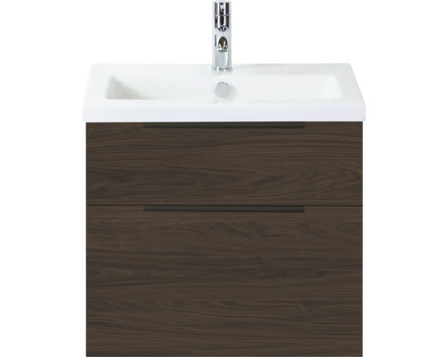 SANOX Badkamermeubelset Think smoke brown 60 cm met twee lades incl. kunststenen wastafel met één kraangat Wastafelmeubel met twee laden en kraan