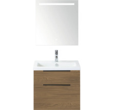 Wastafelcombinatie met spiegel en twee lades in houtlook