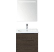 Wastafelonderkast met wastafel en verlichte spiegel voor de badkamer