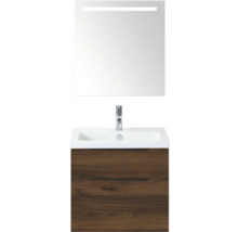 Wastafelcombinatie met spiegel en houten onderkast