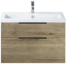 Wastafelonderkast met twee laden en keramische wastafel