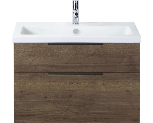 SANOX Badkamermeubelset Think tabacco 80 cm met twee lades incl. kunststenen wastafel met één kraangat Wastafelmeubel met twee laden en wasbak