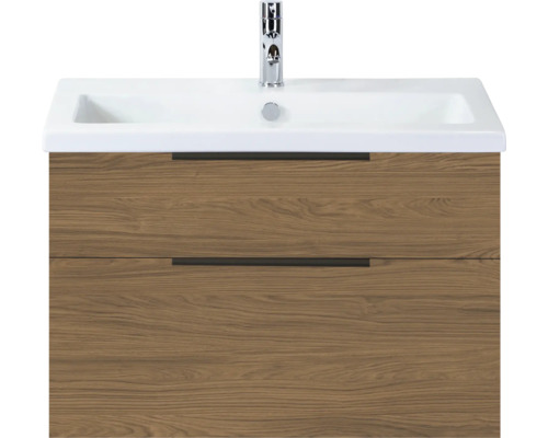 SANOX Badkamermeubelset Think honey 80 cm met twee lades incl. kunststenen wastafel met één kraangat Wastafelmeubel met twee laden en kraan