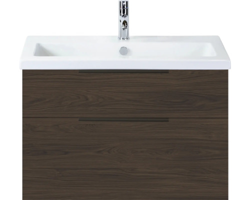 SANOX Badkamermeubelset Think smoke brown 80 cm met twee lades incl. kunststenen wastafel met één kraangat Wastafelonderkast met twee laden en wastafel