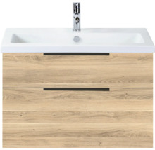 Wastafelonderkast met twee laden, wastafel en kraan