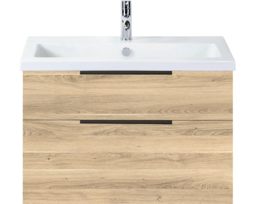 SANOX Badkamermeubelset Think grey oak 80 cm met twee lades incl. kunststenen wastafel met één kraangat Wastafelonderkast met twee laden, wastafel en kraan