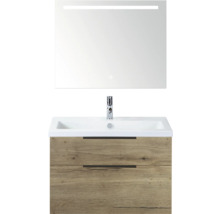 Wastafelcombinatie met spiegel en onderkast in houtlook