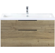 Wastafelonderkast met twee laden en keramische wastafel