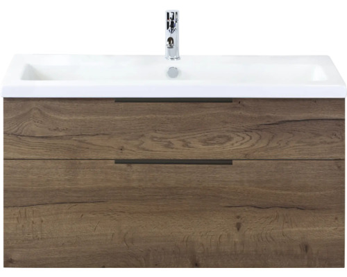 SANOX Badkamermeubelset Think tabacco 100 cm met twee lades incl. kunststenen wastafel met één kraangat Wastafelonderkast met twee laden en wastafel