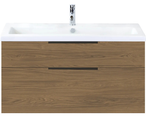 SANOX Badkamermeubelset Think honey 100 cm met twee lades incl. kunststenen wastafel met één kraangat Wastafelonderkast met twee laden, wastafelblad en kraan