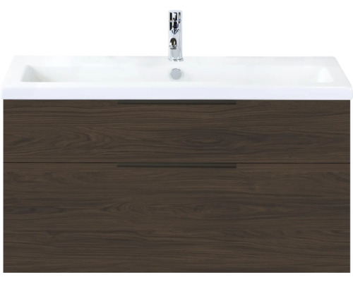 SANOX Badkamermeubelset Think smoke brown 100 cm met twee lades incl. kunststenen wastafel met één kraangat Wastafelonderkast met twee laden en opzetwastafel