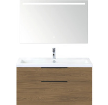 Wastafelonderkast met wastafel en spiegel met verlichting