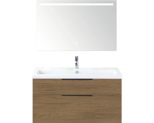 Wastafelonderkast met wastafel en spiegel met verlichting