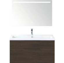 Wastafelmeubel met spiegel en onderkast in houtlook