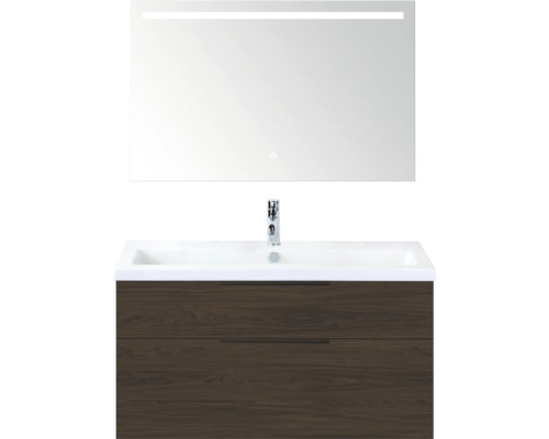 Wastafelmeubel met spiegel en onderkast in houtlook