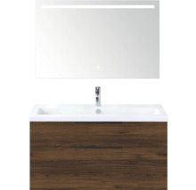 Wastafelmeubel met onderkast en spiegel met verlichting voor de badkamer