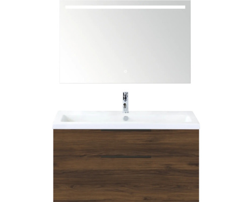 Wastafelmeubel met onderkast en spiegel met verlichting voor de badkamer