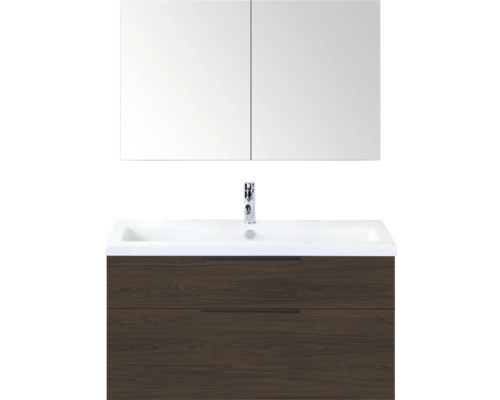 Wastafelcombinatie met spiegelkast, wastafel, onderkast met twee laden