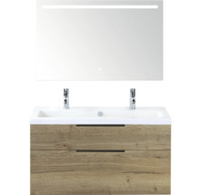 Wastafelmeubel met spiegel en houten onderkast