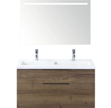 Wastafelcombinatie met spiegel en twee lades in houtlook