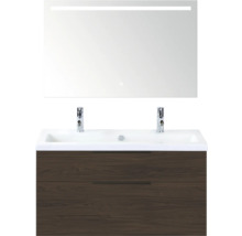 Wastafel met onderkast en spiegel met verlichting