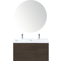 Badkamermeubelset met ronde spiegel, wastafel en onderkast