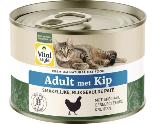 VITALSTYLE Kattenvoer care kip 200 gr Vital Style Adult kattenvoer met kip in blik