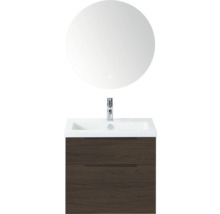 Wastafelcombinatie met ronde spiegel, wastafel en onderkast