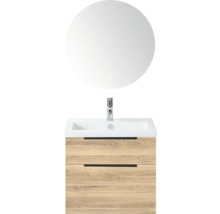 Badkamermeubelset met ronde spiegel, wastafel en onderkast