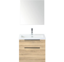 Wastafelmeubel met spiegel en houten onderkast