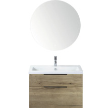 Wastafelcombinatie met ronde spiegel, wastafel en onderkast met twee lades