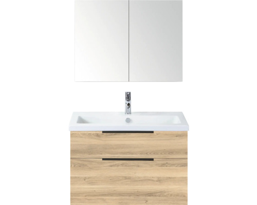 Wastafel met spiegel, onderkast en houtlook