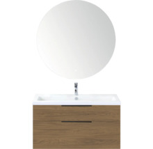 Wastafelmeubel met onderkast en ronde spiegel voor de badkamer