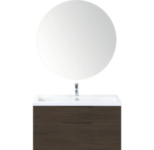 Wastafelmeubel met onderkast en ronde spiegel voor de badkamer