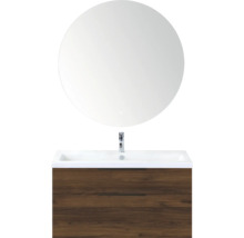 Wastafelmeubel met ronde spiegel en onderkast