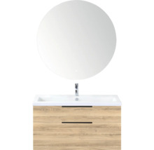 Wastafelonderkast met ronde spiegel en waskom