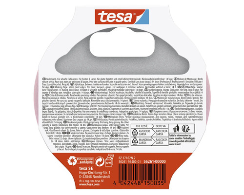 Tesa Logo. Informatie over de correcte verwijdering van de verpakking volgens de recyclinginstructies