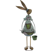 Decoratief konijnenfiguur met schep en emmer voor de tuin