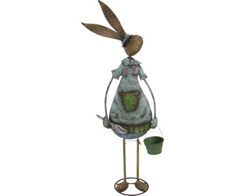 Decoratief konijnenfiguur met schep en emmer voor de tuin