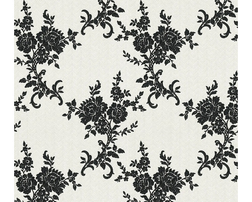 Behang met zwart bloemmotief