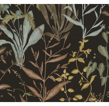 Behang met bloemmotief op een donkere achtergrond