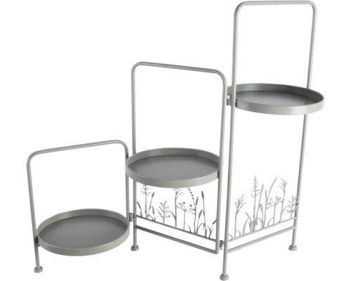LAFIORA Plantentrap grijs 25 cm x 23 x 64,5 cm Plantenstandaard met drie niveaus en grasdecoratie