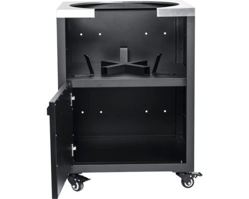 Open metalen barbecuekar met wielen en deur