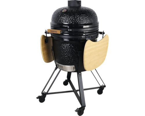 Zwarte keramische barbecue met zijtafels en wielen van Tenneker