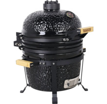 Zwarte keramische barbecue met houten handgrepen