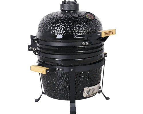 TENNEKER Kamado Lunar TC-3 zwart Zwarte keramische barbecue met houten handgrepen