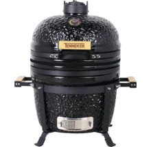 Zwarte keramische barbecue met temperatuurweergave en Tenneker logo