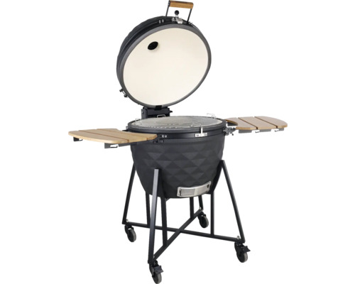 Keramische barbecue met bijzettafels en verrijdbaar onderstel