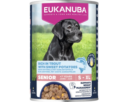 Eukanuba Senior hondenvoer met forel en zoete aardappelen voor grote en middelgrote rassen